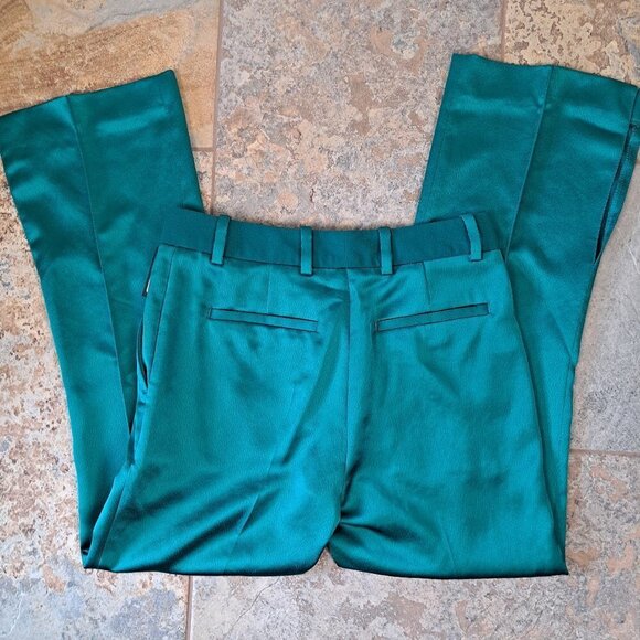 The Kooples Size XS Emerald Satin Cropped Pants Straight Leg Front Pockets NWT - Picture 9 of 15